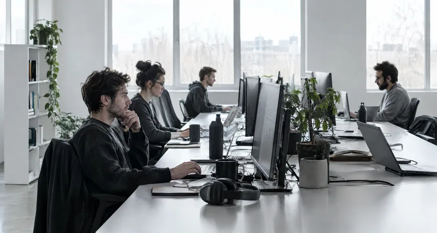 Developers at desks with monitors