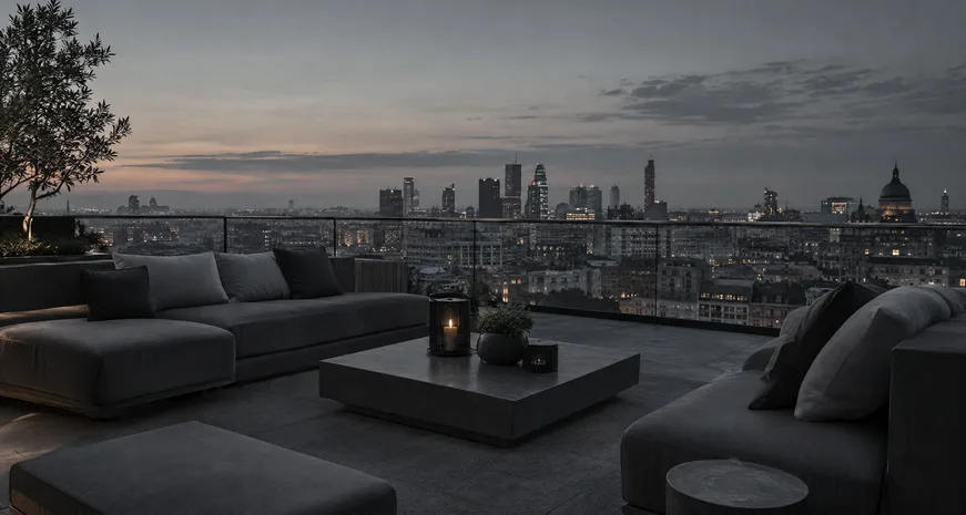 A rooftop terrace over the city