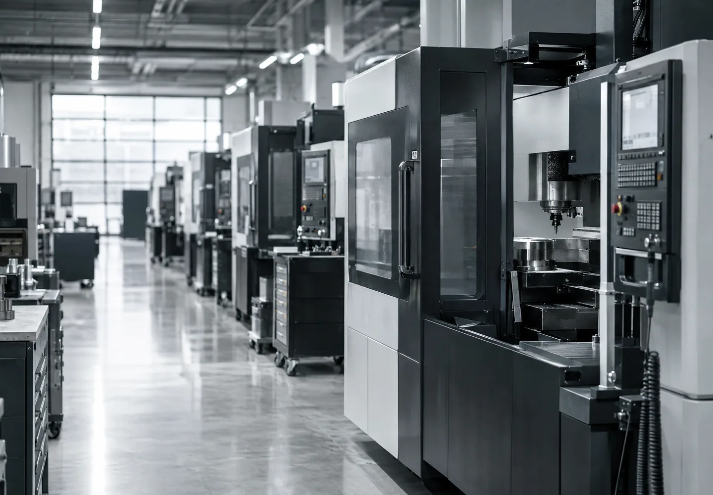 Corwell and Bryce: a factory floor with precision machines
